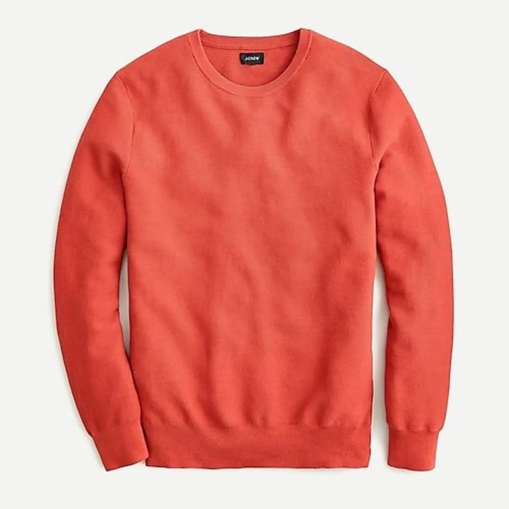 J.Crew Men's Cotton Crewneck Sweater in Garter‎ Stitch Size Large Red Orange